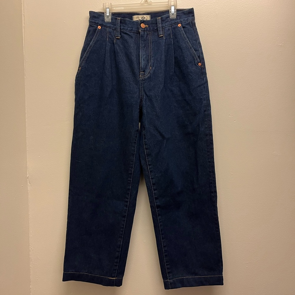 Madewell Pleated Baggy Straight Leg Jeans Woodham Wash 26